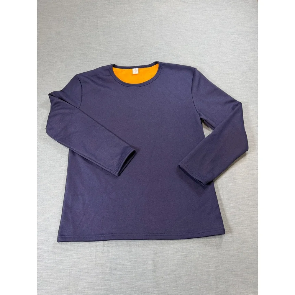 Navy Blue Long Sleeve Thermal Base Layer Top Orange Fleece Lined Mens 2XL